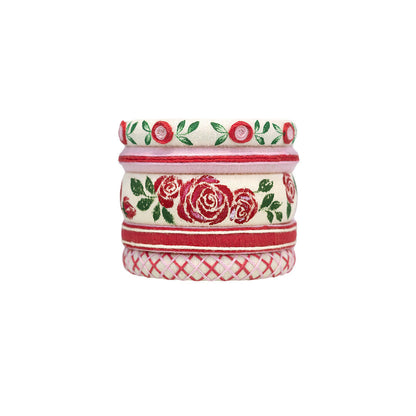 Roza Handpainted Red Rose Cotton Thread Bangle Set