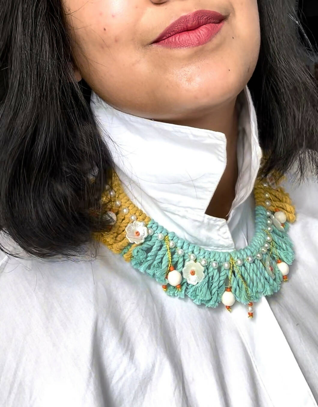 Boho Bali Cord Flower Necklace With Earrings