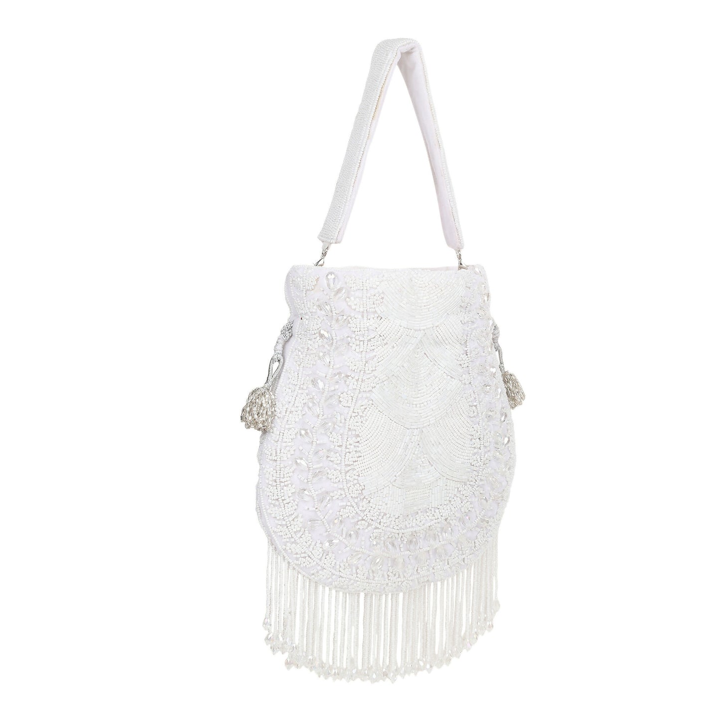 Snowflake White Cutdana Velvet Potli Bag