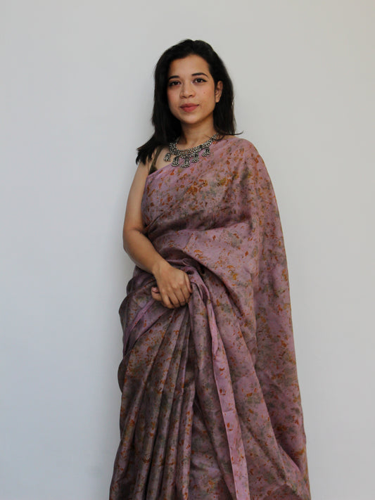 Natural Flower Dyed Jamun Habutai Silk Saree