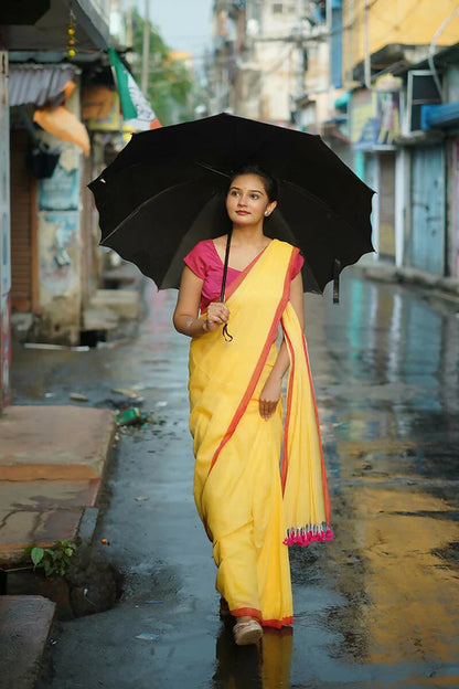 Pink Border Handwoven Mulmul Cotton Saree