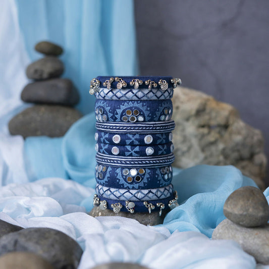 Godavari Ghungroo & Coin Detailing Blue Bangle Set