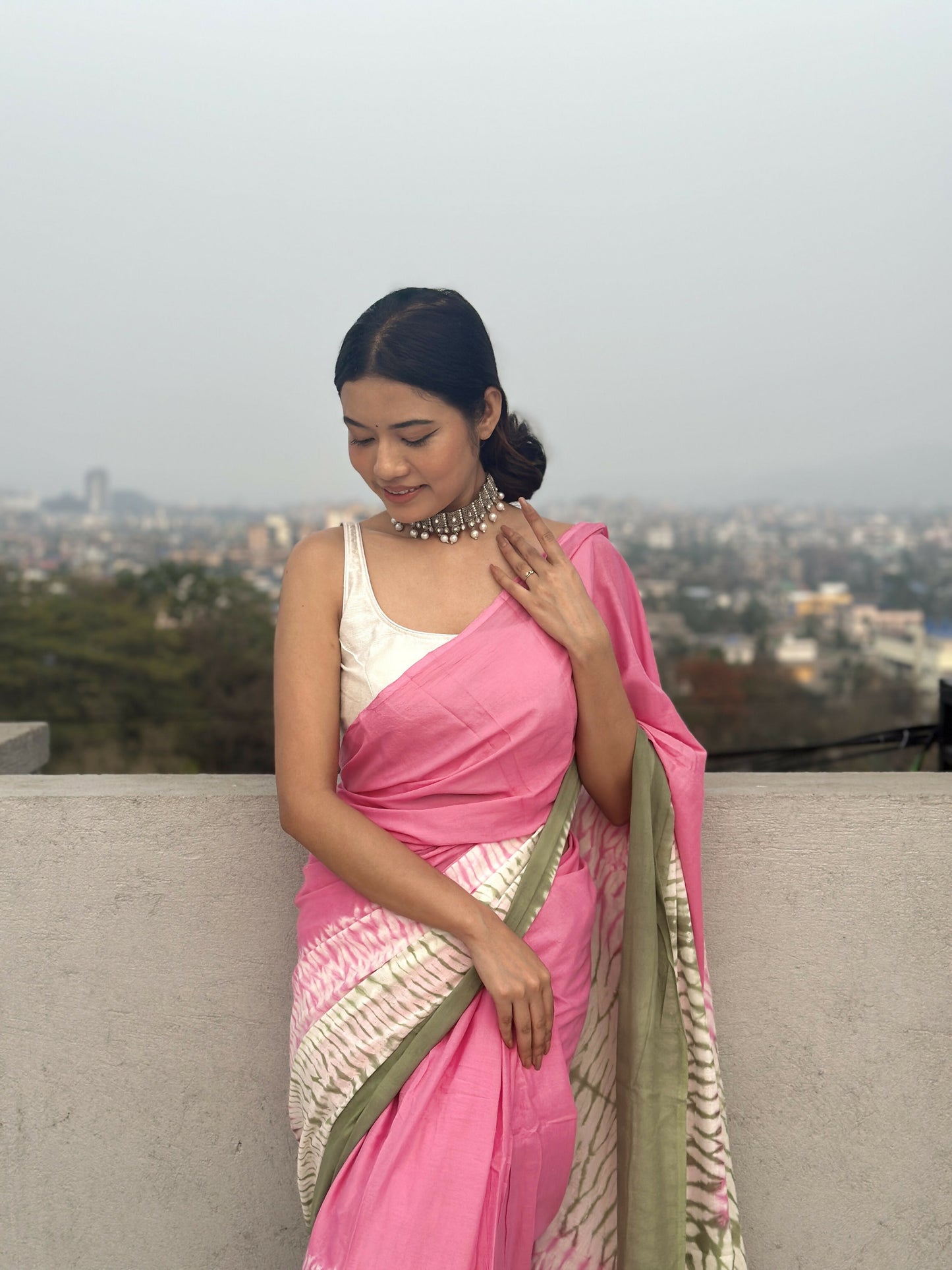 Gulabi Ishq Tie & Dye Shibori Print Natural Dyed Mulmul Cotton Saree