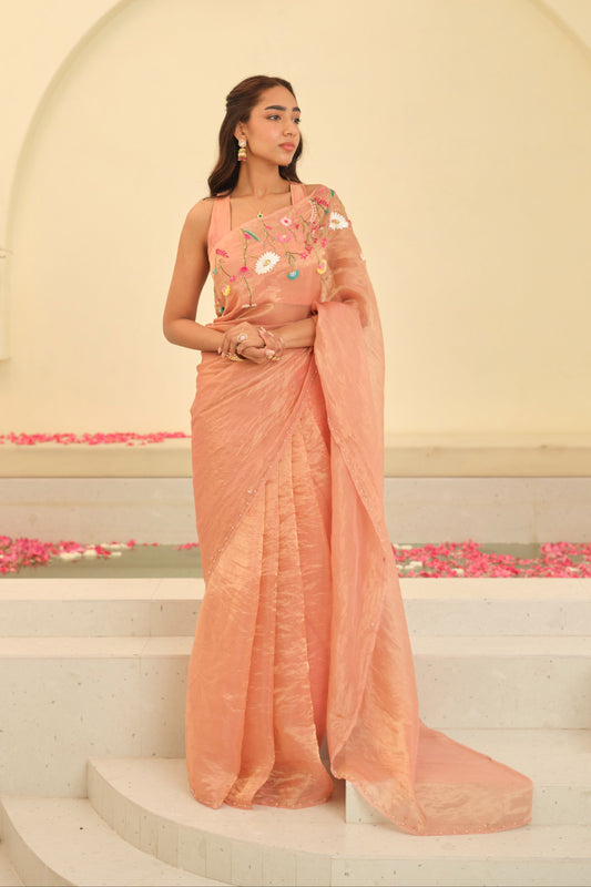 Aarohi Hand-embroidered Silk Tissue Sari