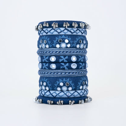 Godavari Ghungroo & Coin Detailing Blue Bangle Set