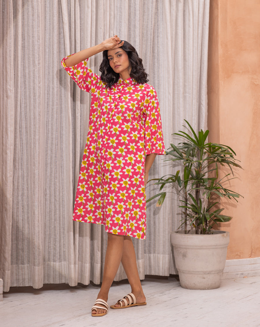 Daffodil Aye Line Soft Cotton Shirt Dress