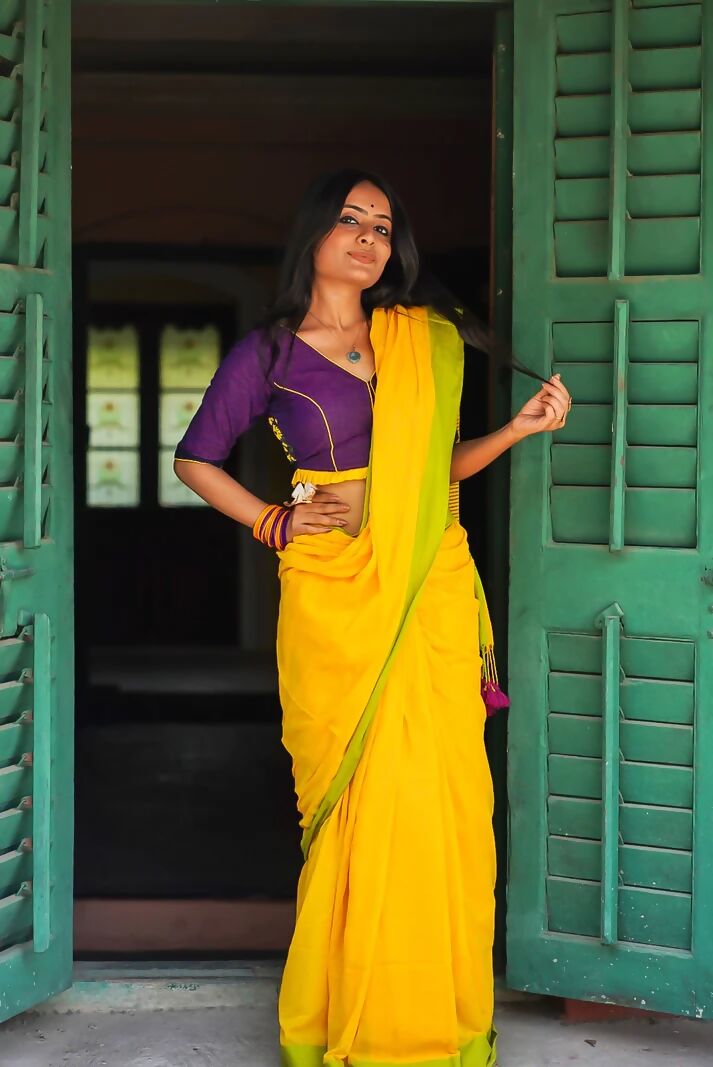 Yellow Bloom Cotton Office Wear Saree