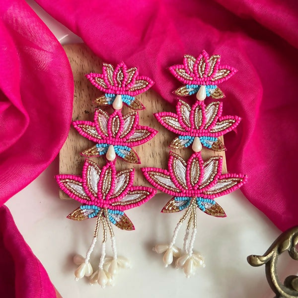 Laxmi Pink Beaded Earrings