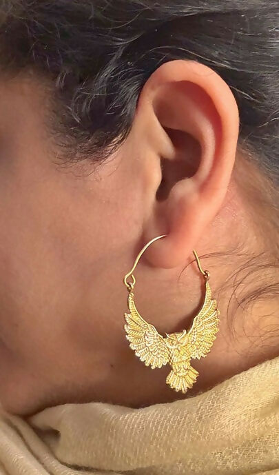 Golden Owl Brass Earrings