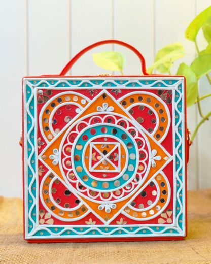 Colourful Geometric Lippan Art Handcrafted Box Bag