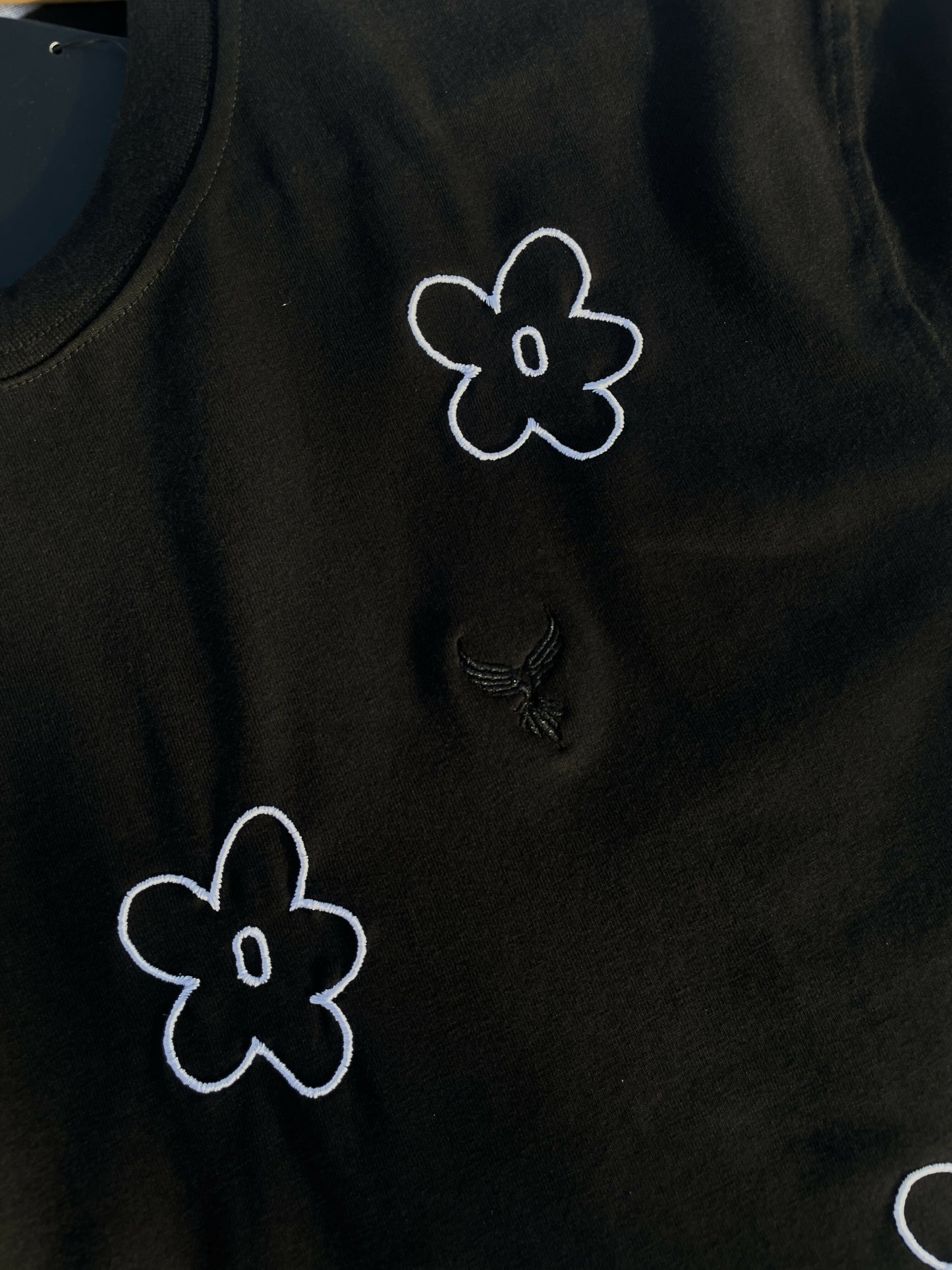 Floral Embroidered Black Tshirt