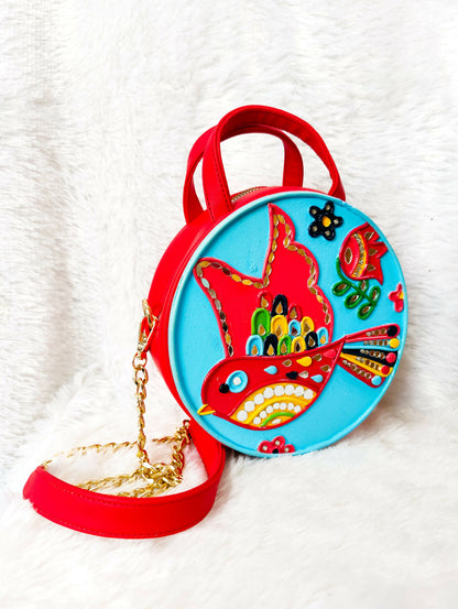 Birds Lippan Art Box Bag with Zipper and Sling