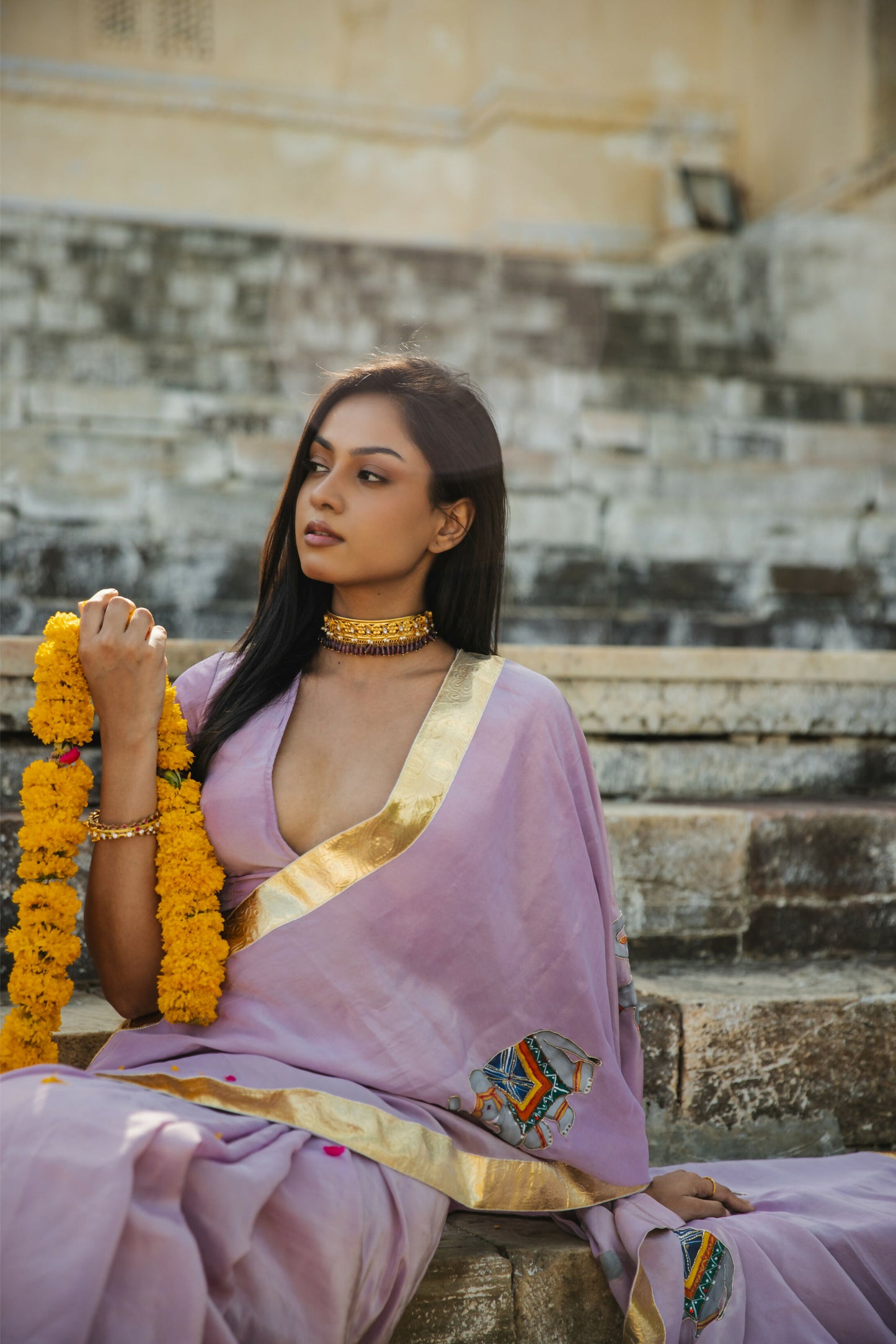 Meera Tissue Light Purple Handpainted And Handembellished Saree