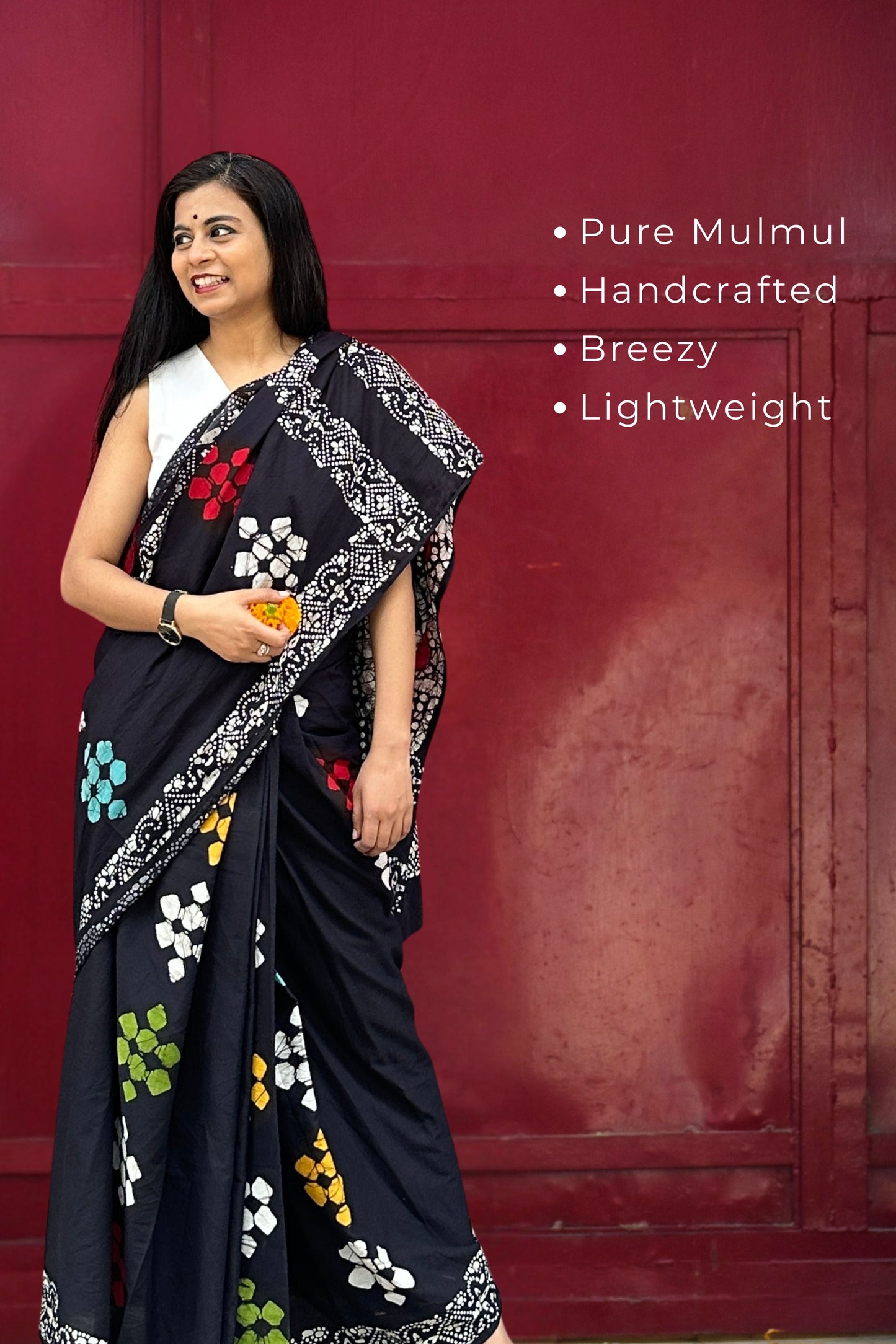 Be My Mystry Mulmul Cotton Block Printed Black Saree
