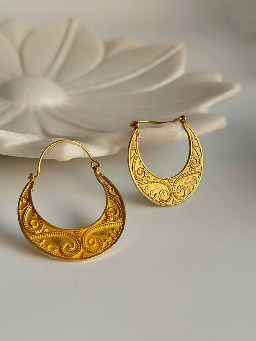 Crescent Moon Brass Earrings