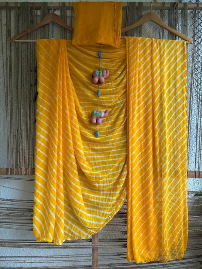 Leheriya Handcrafted Chiffon Saree