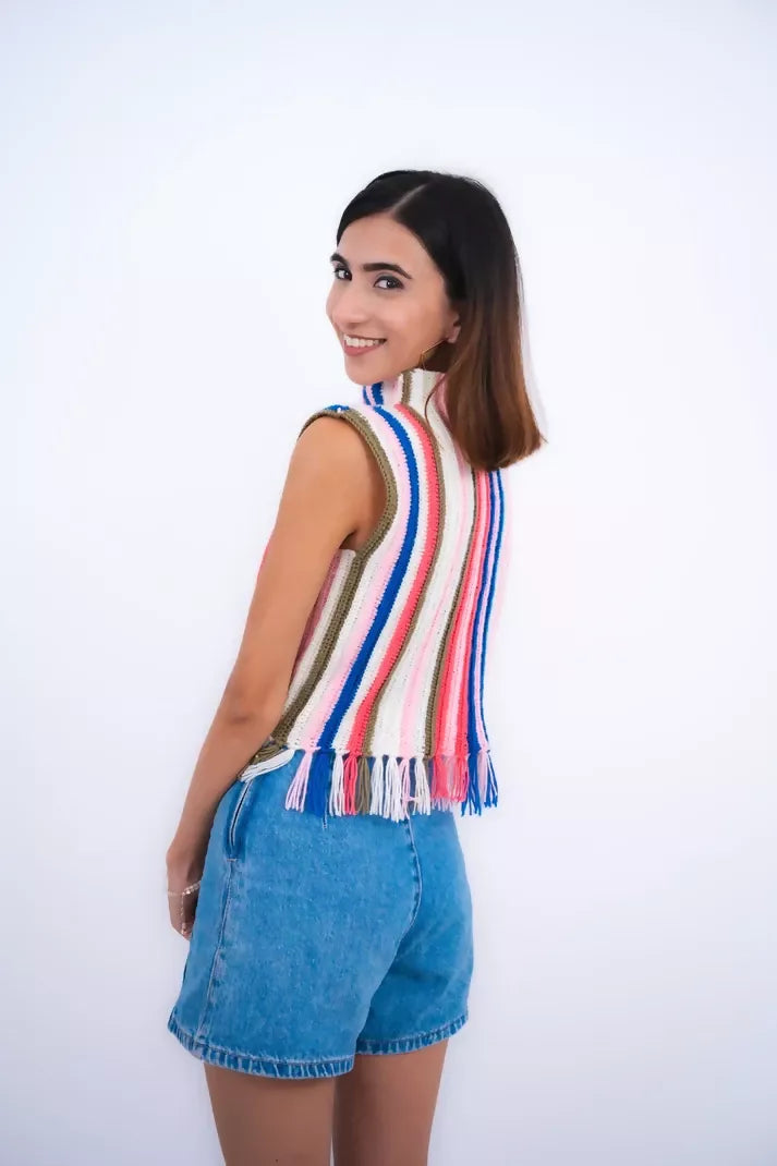 Ash Striped Crochet Vest