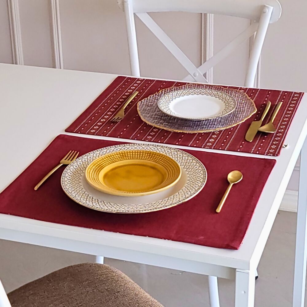 Woven Ruby Red Wipeable & Reversible Cotton Placemats