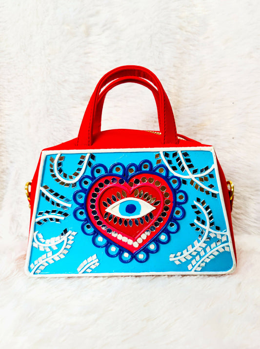 Evil Eye Unusual Shaped Bag with Zipper and Sling