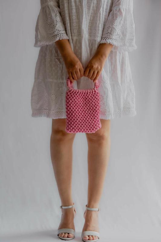 Hand-Knotted Bucket Pink Bag