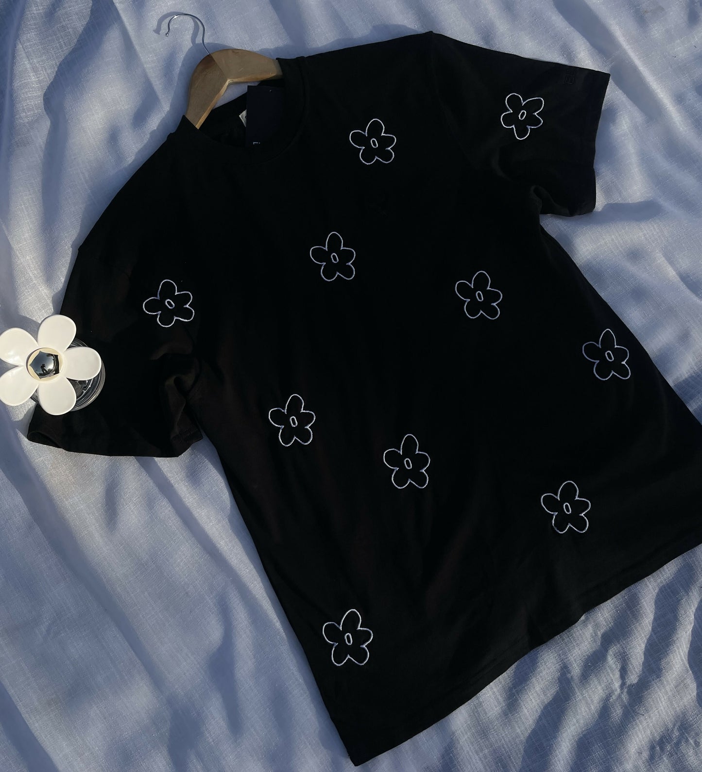 Floral Embroidered Black Tshirt