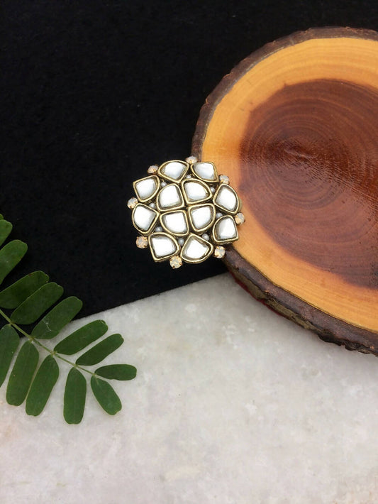 Kundan and Pearl Square Ring