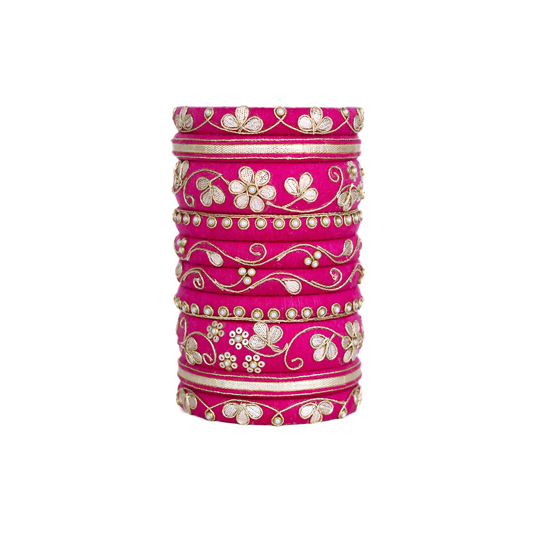 Gulal Pink Floral Embroidered Bangle Set