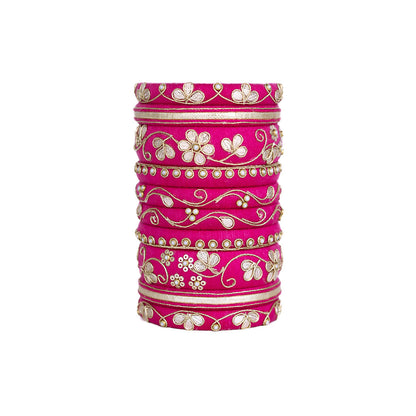 Gulal Pink Floral Embroidered Bangle Set