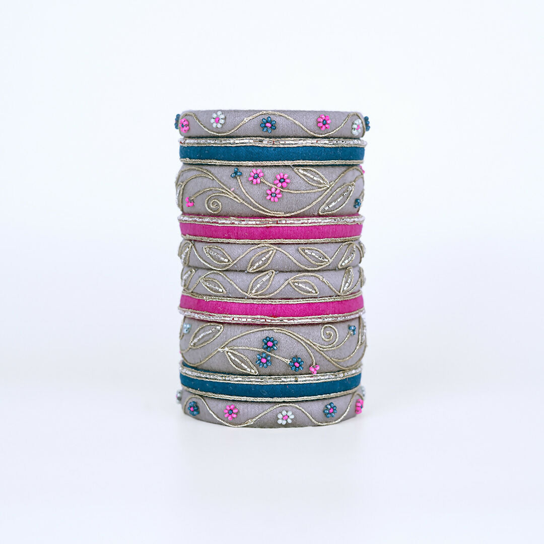 Ritika Grey Embroidered Bangle Set