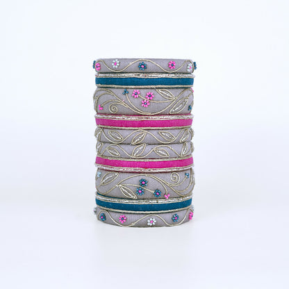 Ritika Grey Embroidered Bangle Set