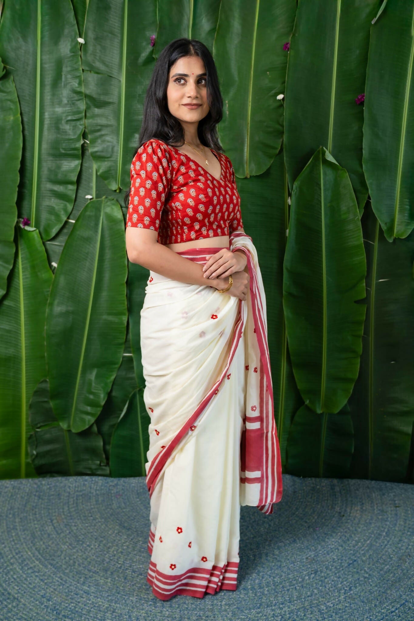 Vasudha CurveFit Stretchable Cotton Red Printed Blouse