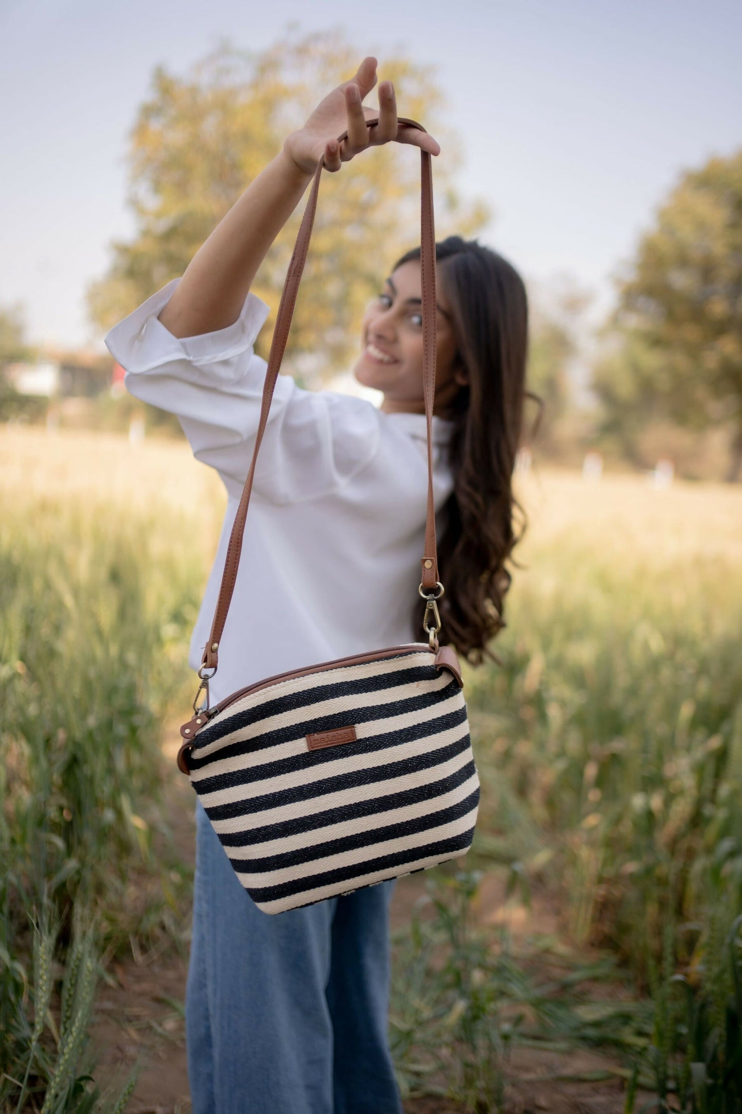 Monochrome Stripes Pouch Cum Sling Bag