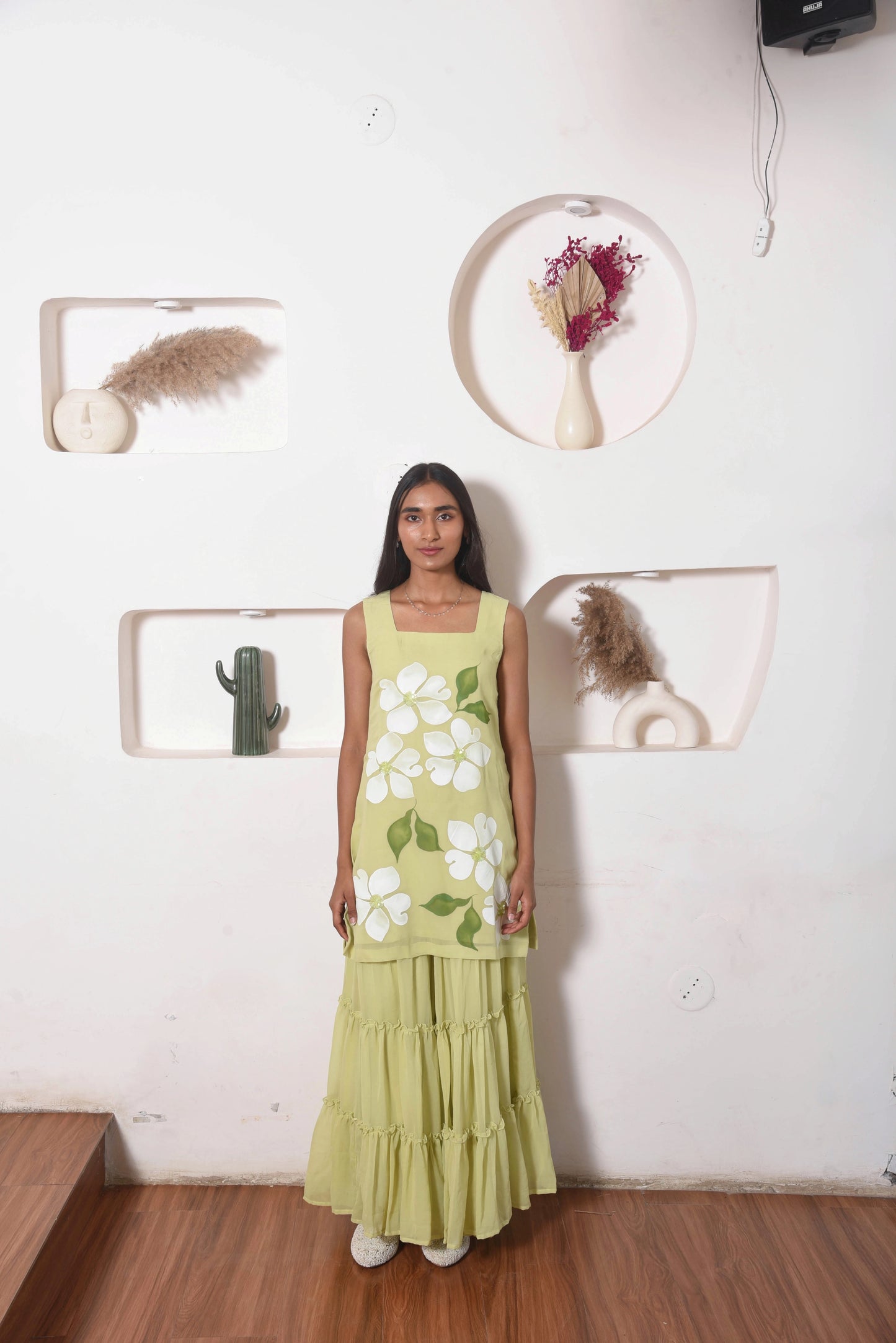 Flora Sharara Set in Olive Green