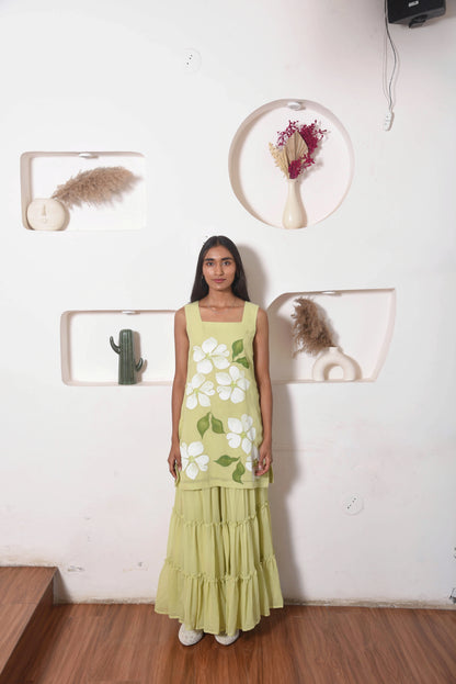 Flora Sharara Set in Olive Green