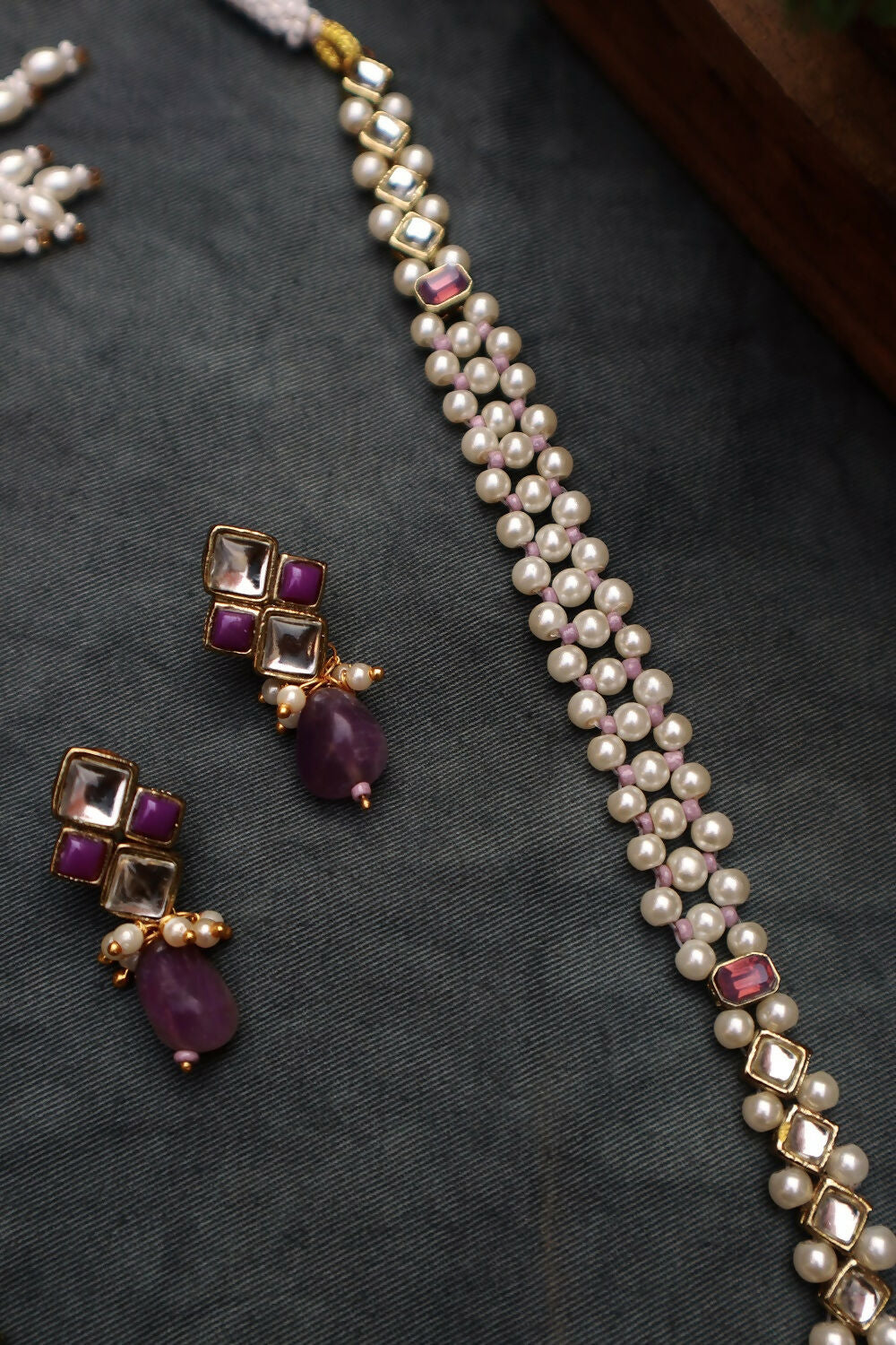 Rose Quartz Kundan and Pearl Long Necklace Set