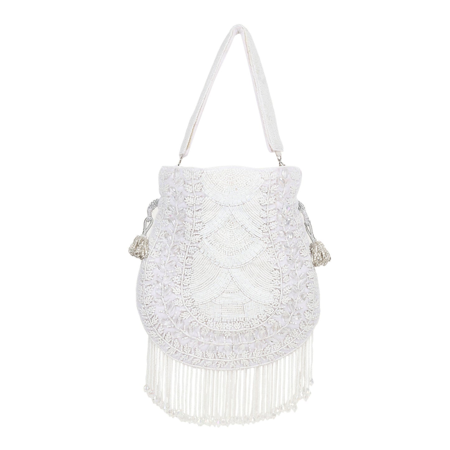 Snowflake White Cutdana Velvet Potli Bag