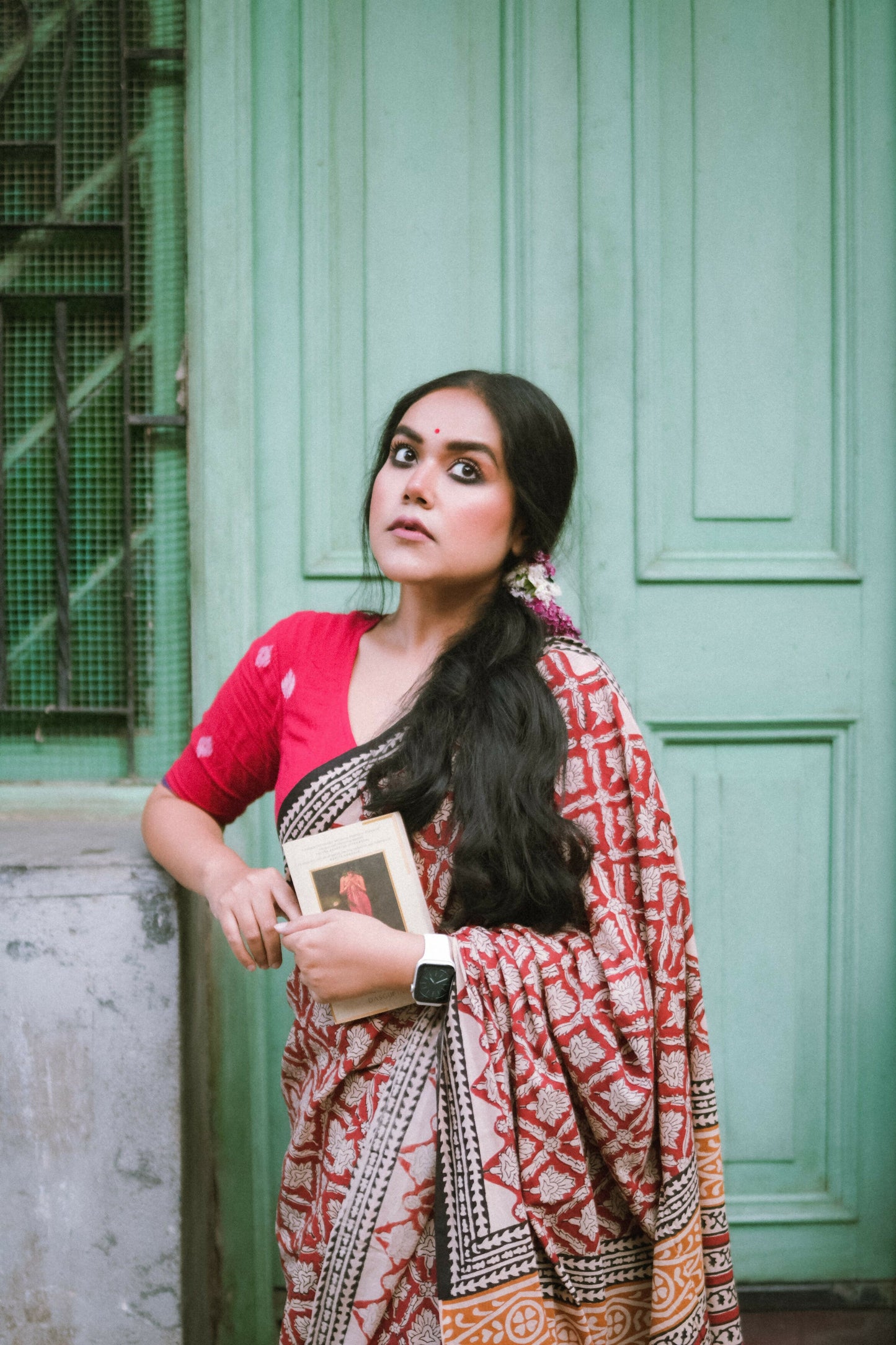 Brick Red Bagru Saree Handblock Print Natural Dyed Mulmul Cotton Saree