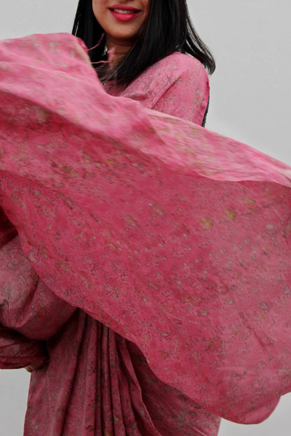 Natural Flower Dyed Peru Habutai Silk Saree