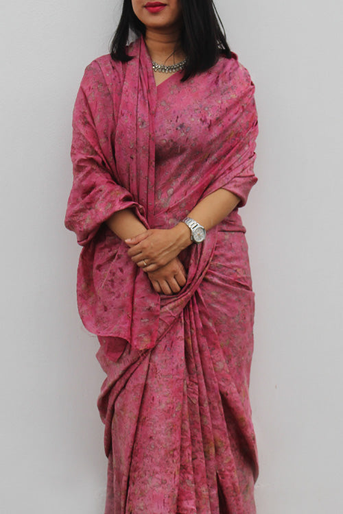 Natural Flower Dyed Peru Habutai Silk Saree