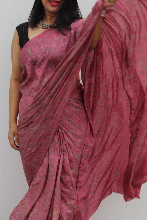 Natural Flower Dyed Peru Habutai Silk Saree