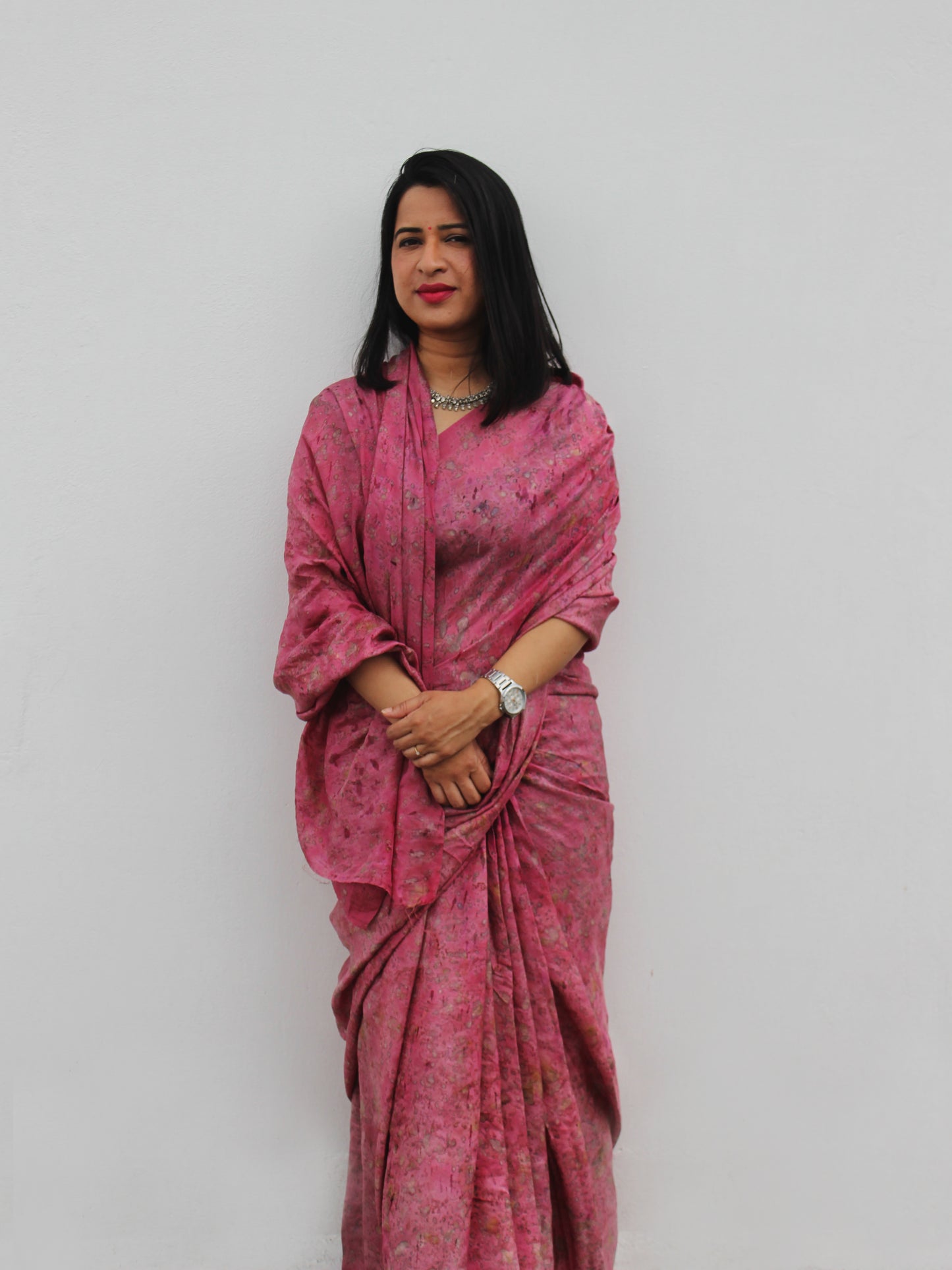 Natural Flower Dyed Peru Habutai Silk Saree