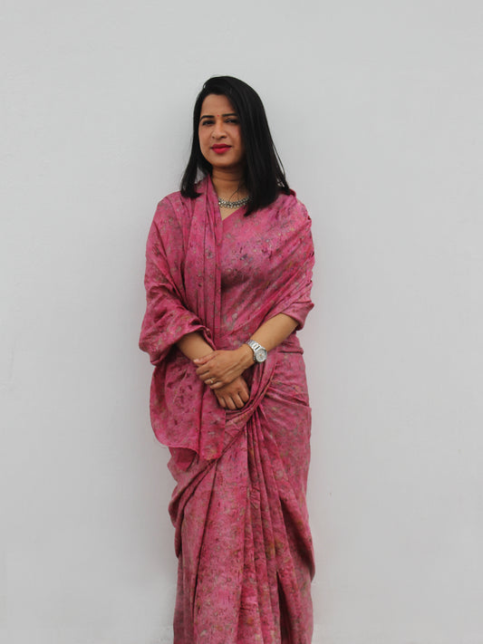 Natural Flower Dyed Peru Habutai Silk Saree