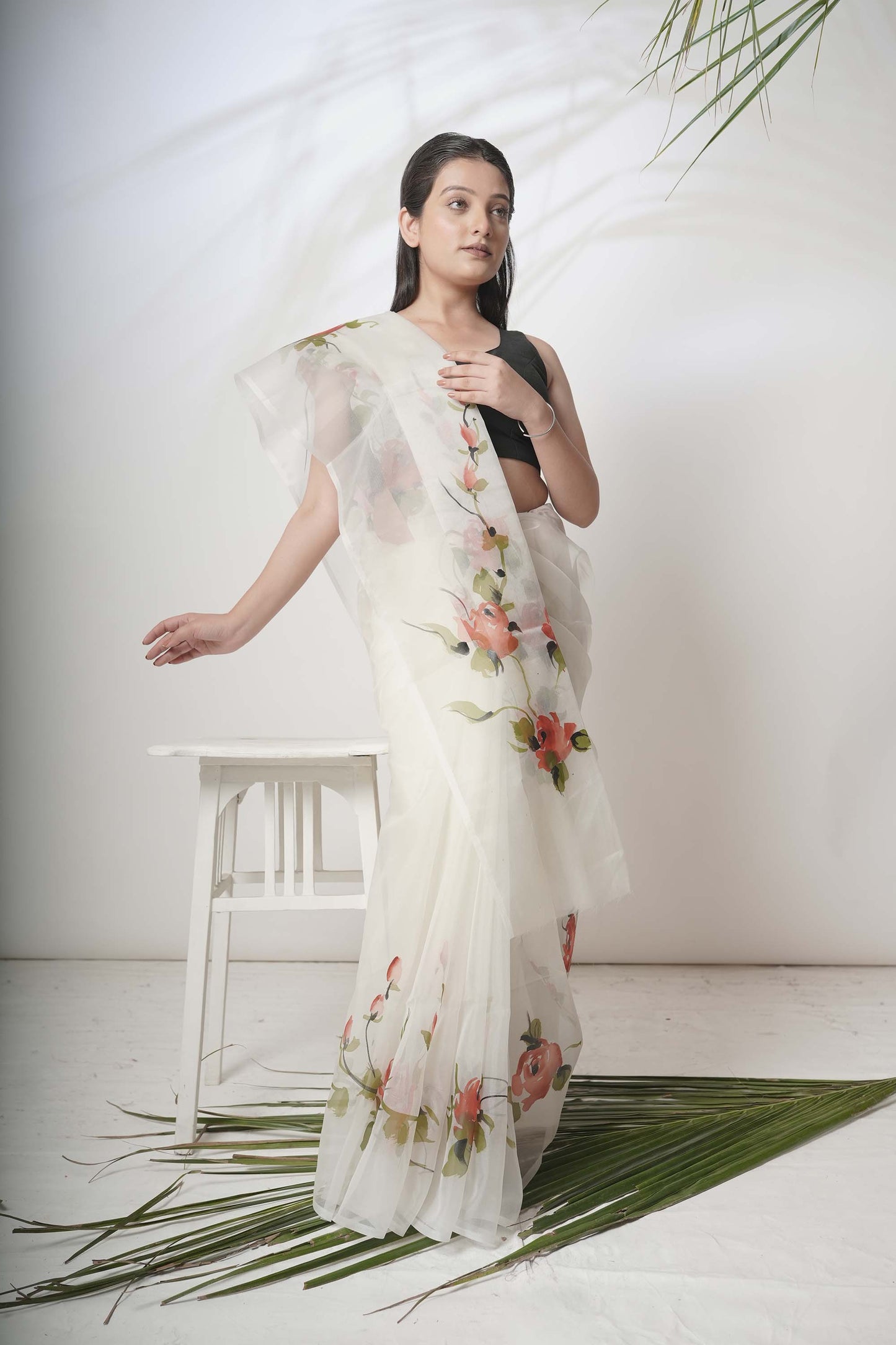 Floral Handpainted Organza Saree