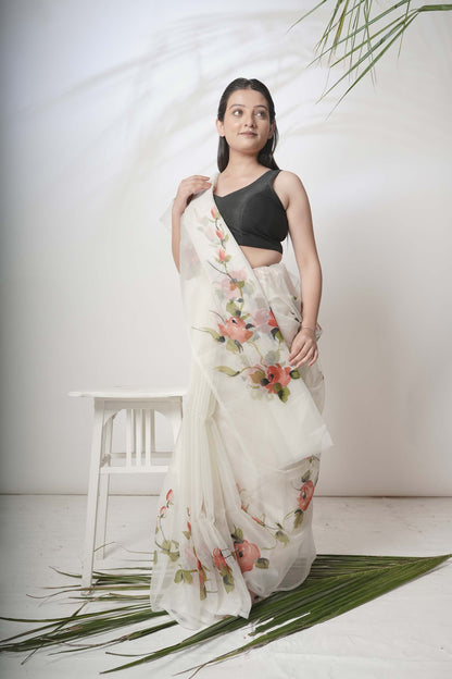 Floral Handpainted Organza Saree