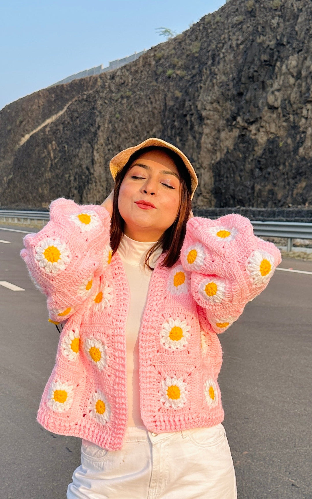 Picnic Crochet Cardigan 2XL Acrylic Pink