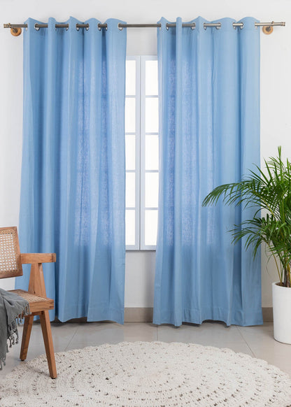 Room Darkening - Solid Powder Blue Cotton Plain Curtain