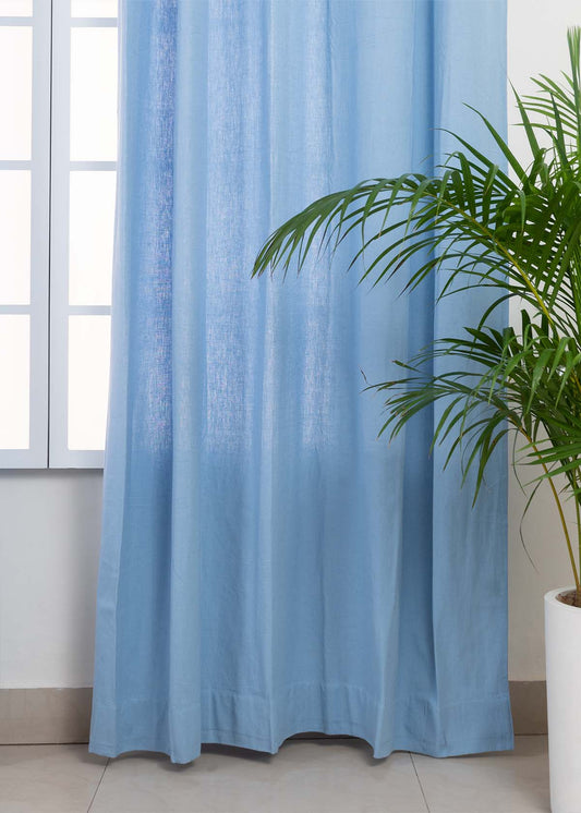 Room Darkening - Solid Powder Blue Cotton Plain Curtain