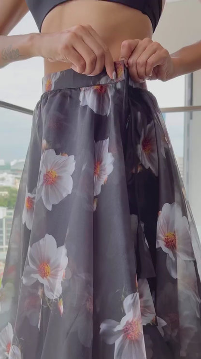 Black Floral Organza Lehenga