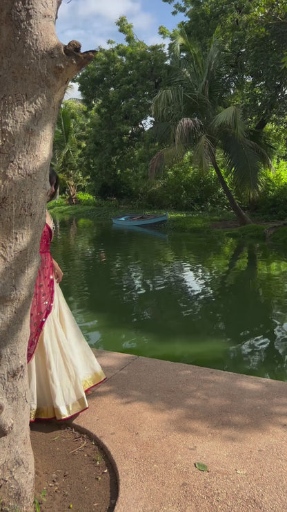 Maroon White Chiffon Cotton Lehenga