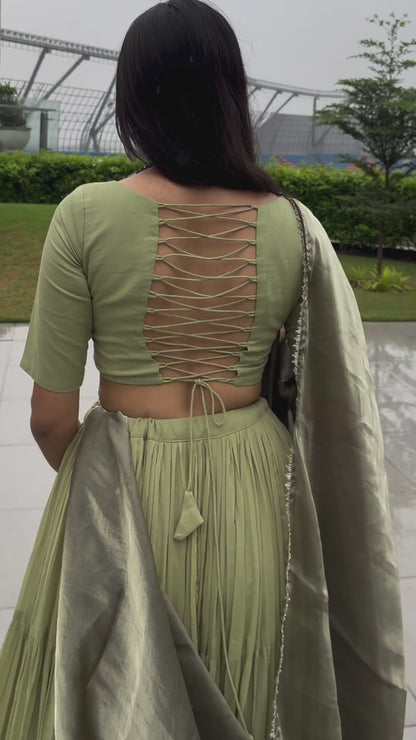 Green Mul Cotton Lehenga